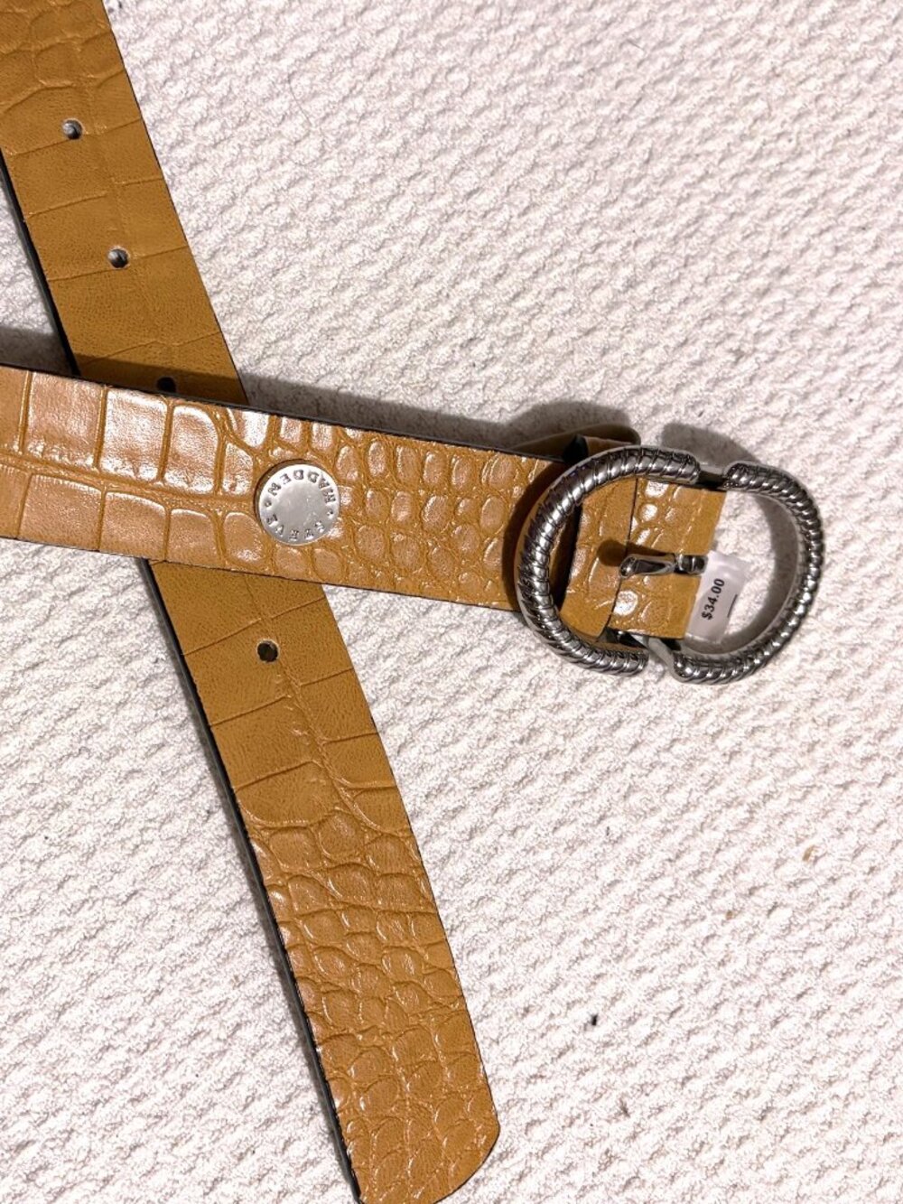 Steve Madden Mustard Yellow Embossed Faux Leather Belt Mixed Hardware Size M 40"